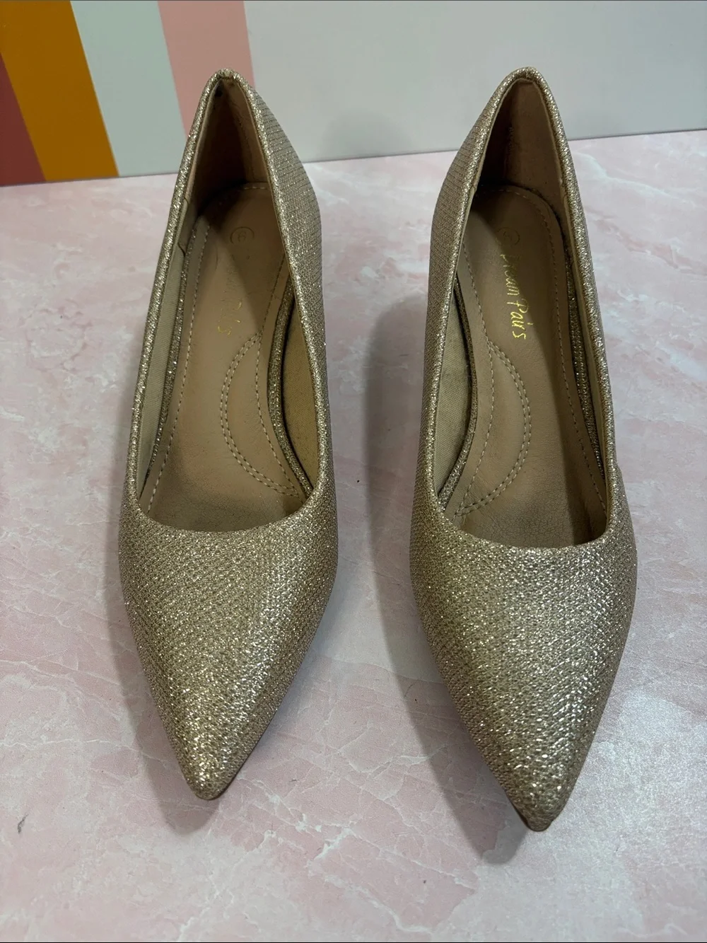Dream Pairs Gold Glitter Pointed-Toe Pumps
